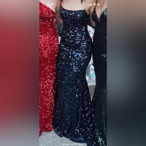 Sheri Hill, Navy Blue Sequin Prom Dress